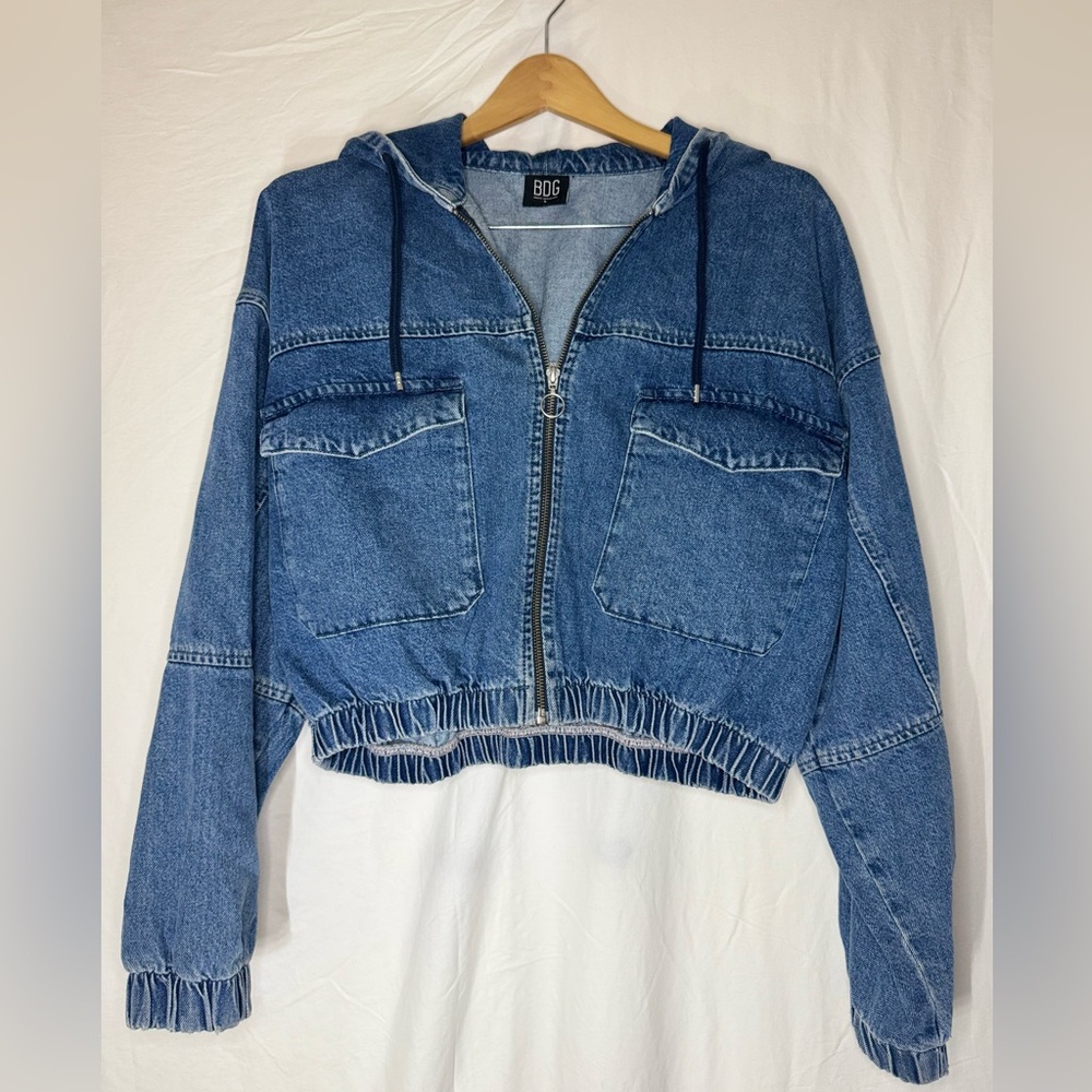 BDG Blue Cropped Jean Jacket with Hood